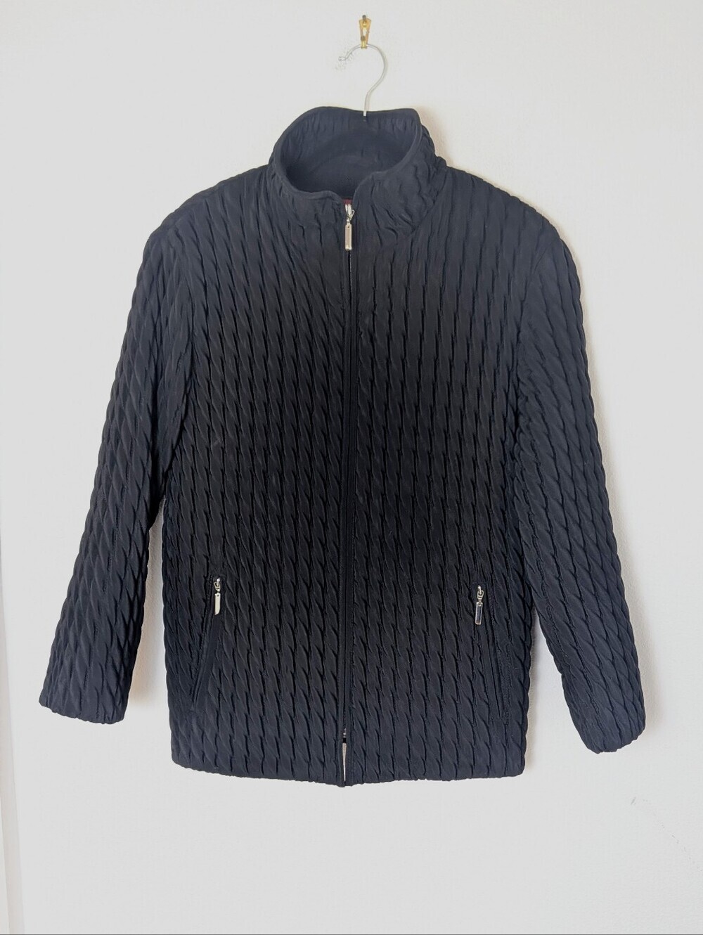 Womens Black Quilted Jacket By Gallery Full Zip Long Sleeve Zip Pockets Size S
